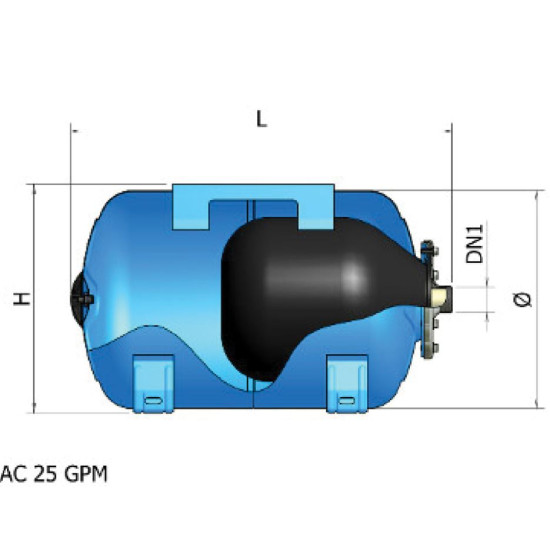 ΔΟΧΕΙΟ ELBI 24L ΟΡΙΖΟΝΤΙΟ ΕΝΑΛΛΑΞΙΜΗΣ ΜΕΜΒΡΑΝΗΣ AC 25 GPM CE (8 BAR)